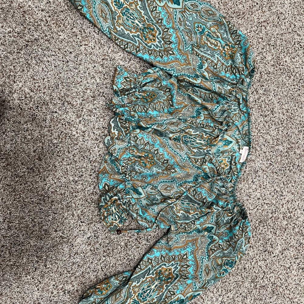 Paisley Print Blouse in Teal and Brown